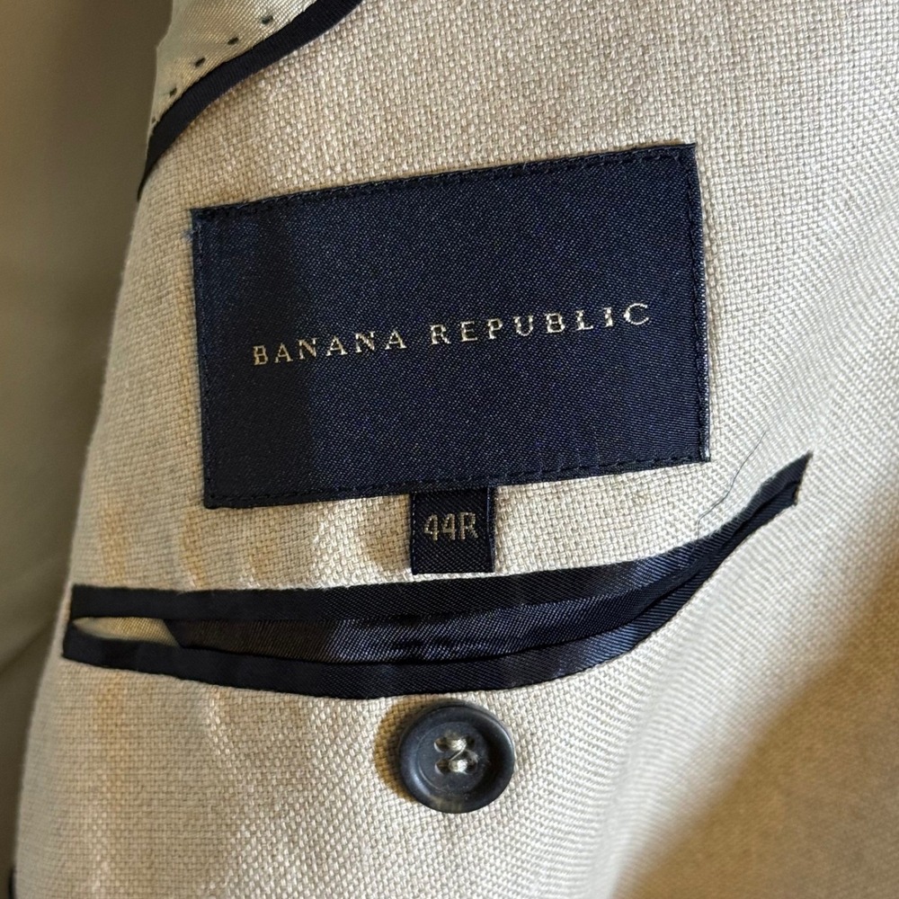 Banana Republic Made in Italy 100% Linen Blazer Sport Coat Tan Beige 44R - Picture 5 of 12